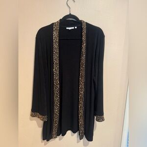 Chico's Slinky Black Open Cardigan With Sparkly Bronze Embellishments